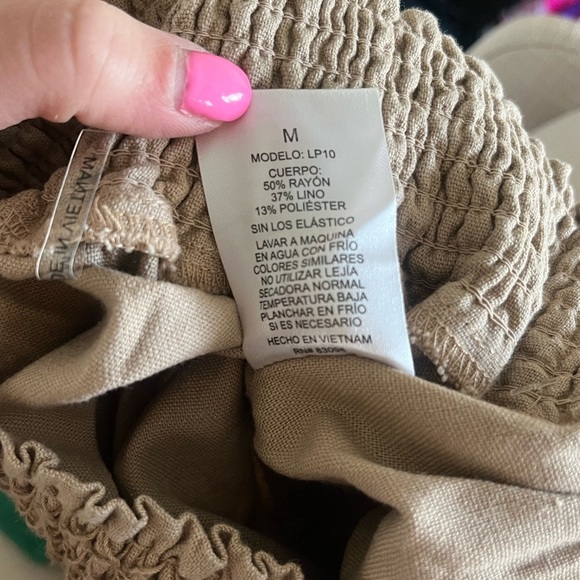 NWT Set of 2 Linen Draw String Ankle Cropped Pants, Tan and Green, M - Picture 6 of 10